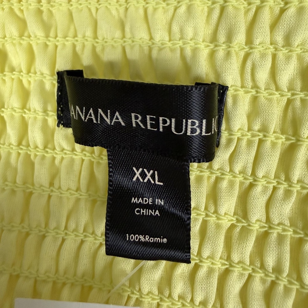 Banana Republic Blouse Womens XXL Yellow Ramie Twist Front‎ Balloon Sleeve - Picture 9 of 10